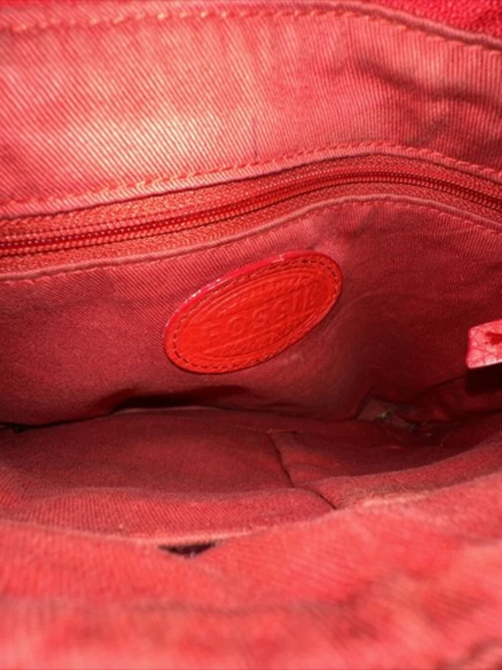 Fossil Morgan Red Pebble Leather Traveler Messenger Crossbody Shoulder Bag - Picture 7 of 9